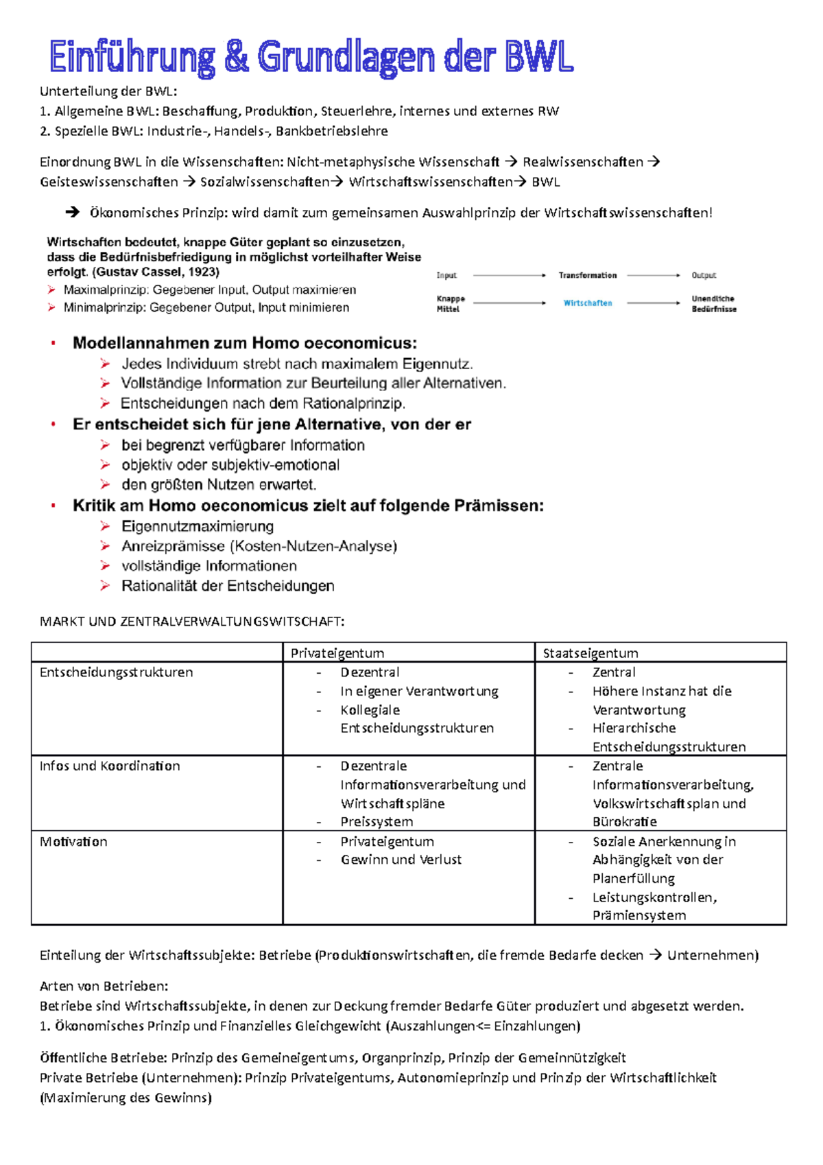 Grundlagen Betriebswirtschaftslehre - Unterteilung Der BWL: Allgemeine ...