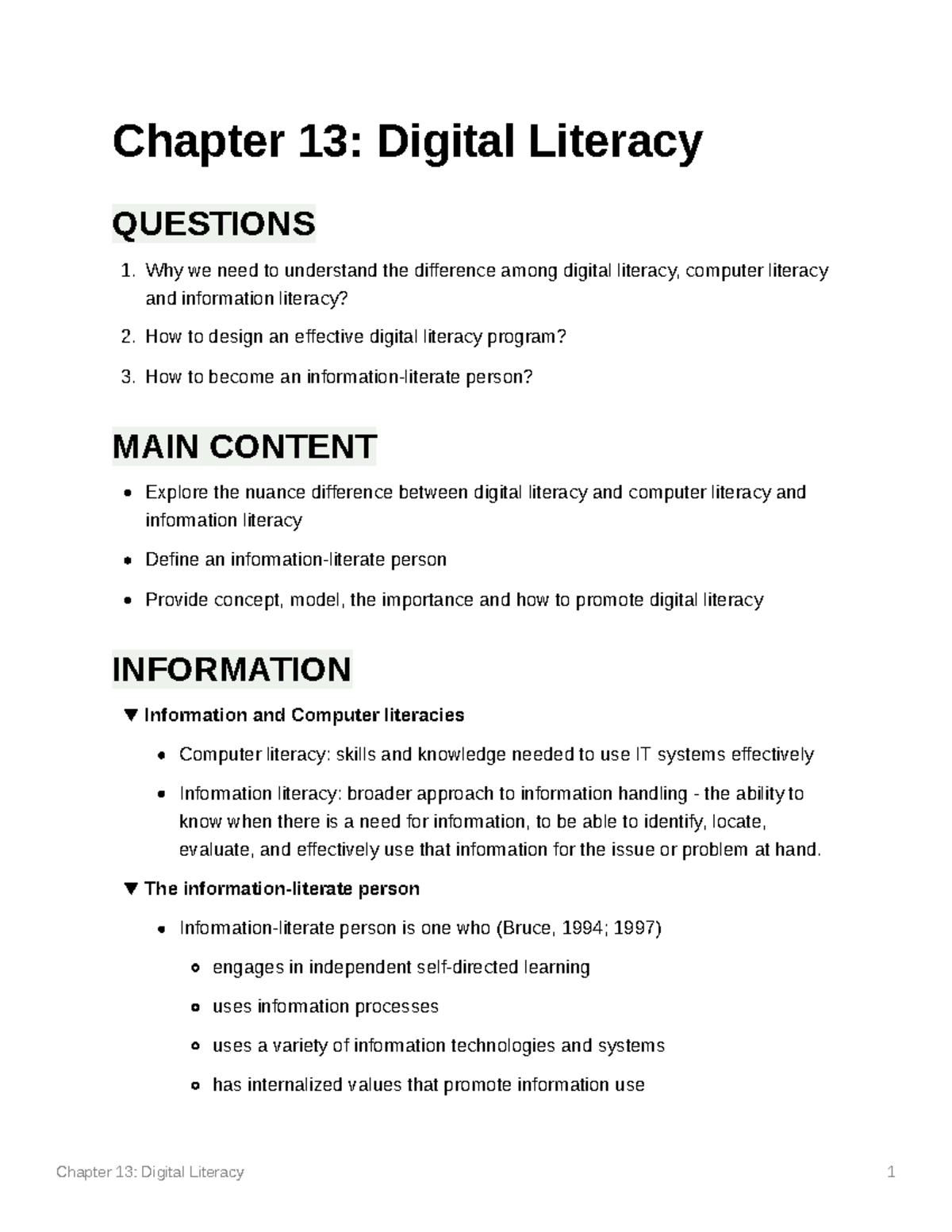 Chapter 13 Digital Literacy Chapter 13 Digital Literacy QUESTIONS