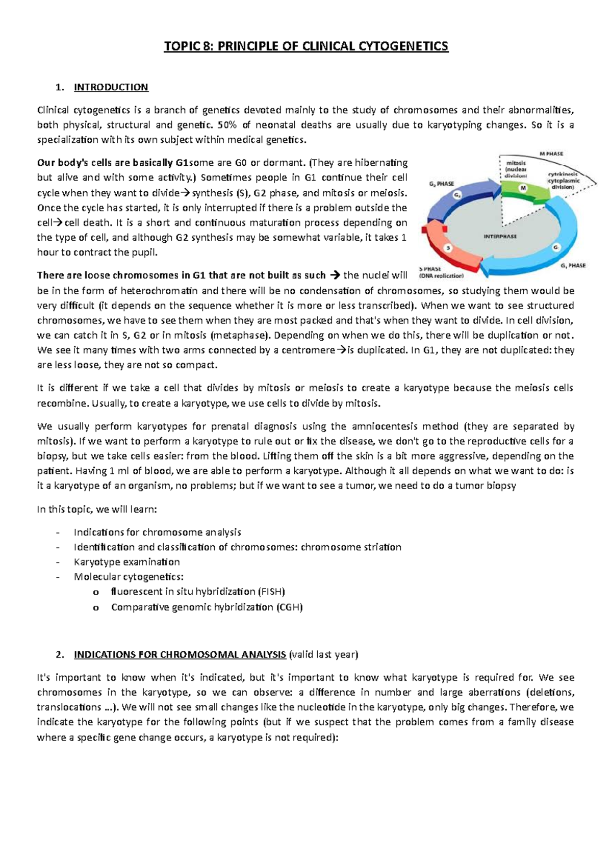 Unit 8 - Lecture Notes 8 - TOPIC 8: PRINCIPLE OF CLINICAL CYTOGENETICS ...