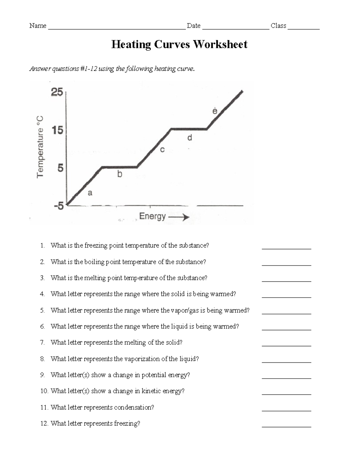 Heating Curve Worksheet - Name ...