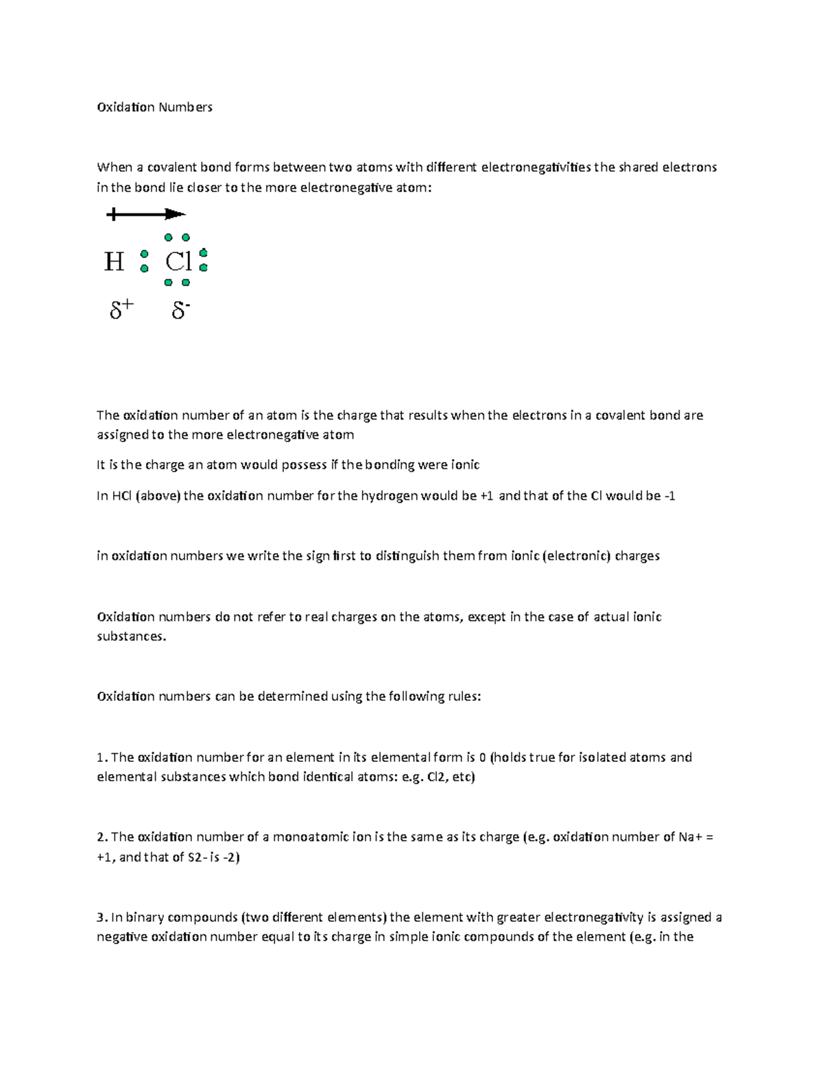 Oxidation Numbers - Lecture notes 20 - Oxidation Numbers When a ...