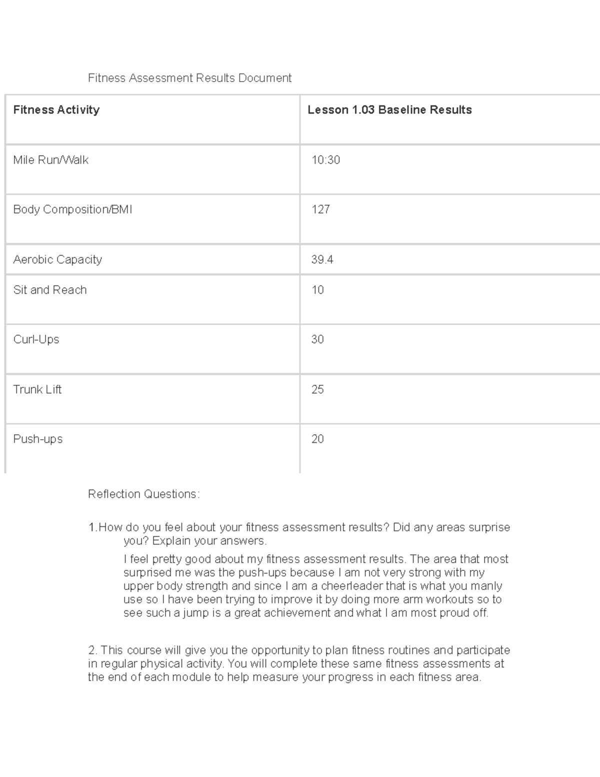 Fitness Assessment Results Document - Fitness Assessment Results ...