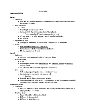 Torts attack outline - Negligence [Plaintiff] likely [has/does not have ...
