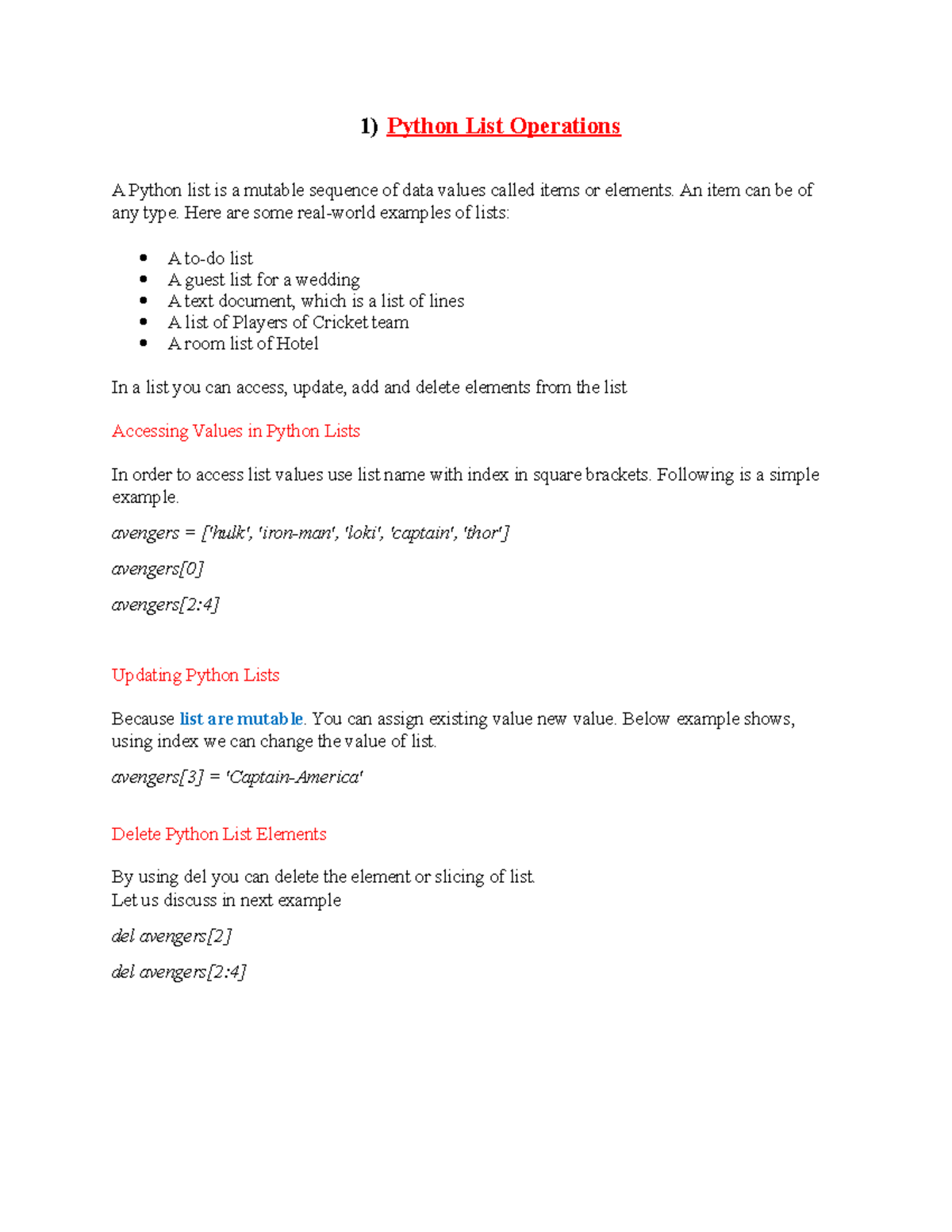 List Tuple Dict Set - Data science - 1) Python List Operations A Python ...