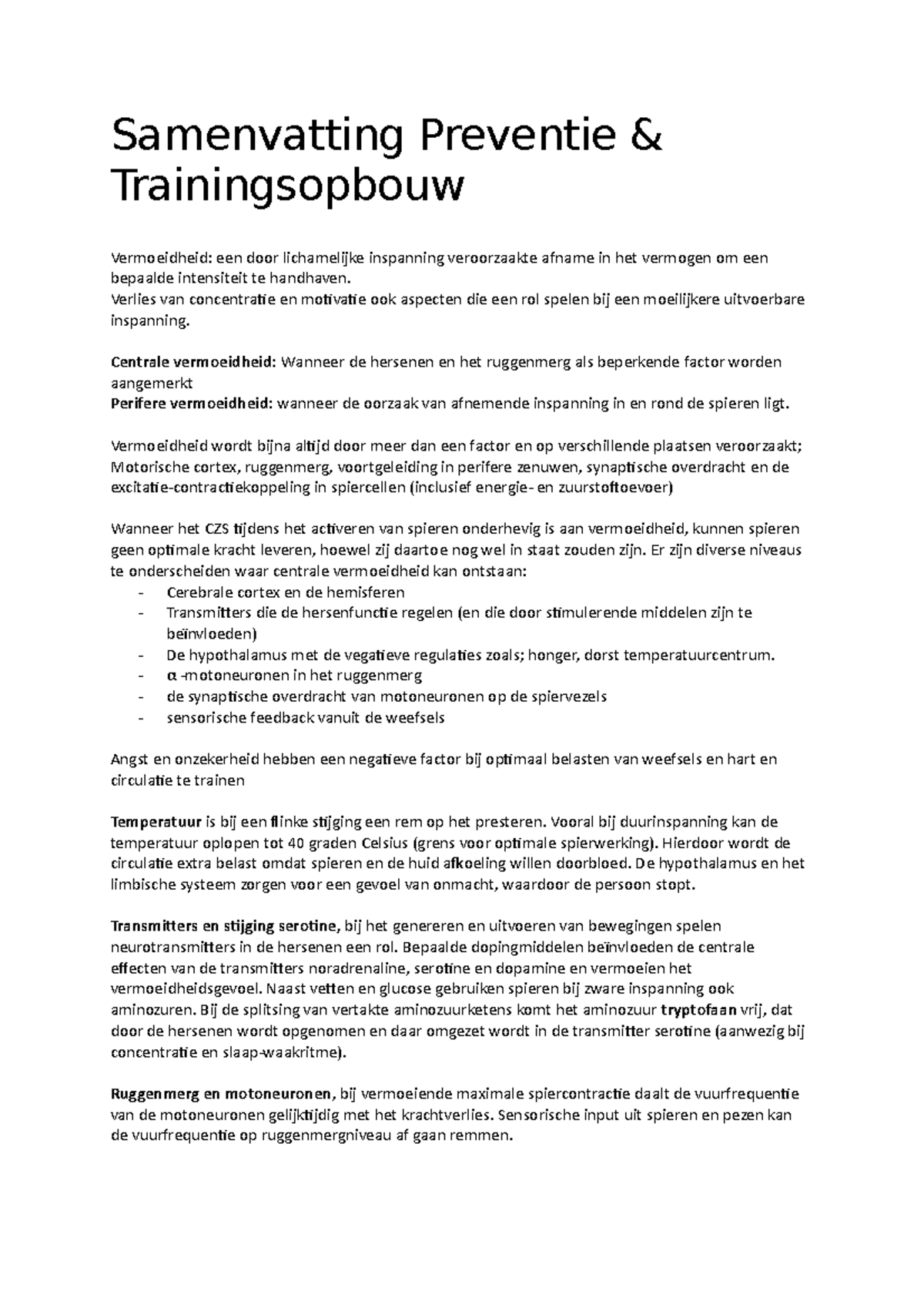 Samenvatting Preventie & Trainingsopbouw - Samenvatting Preventie ...