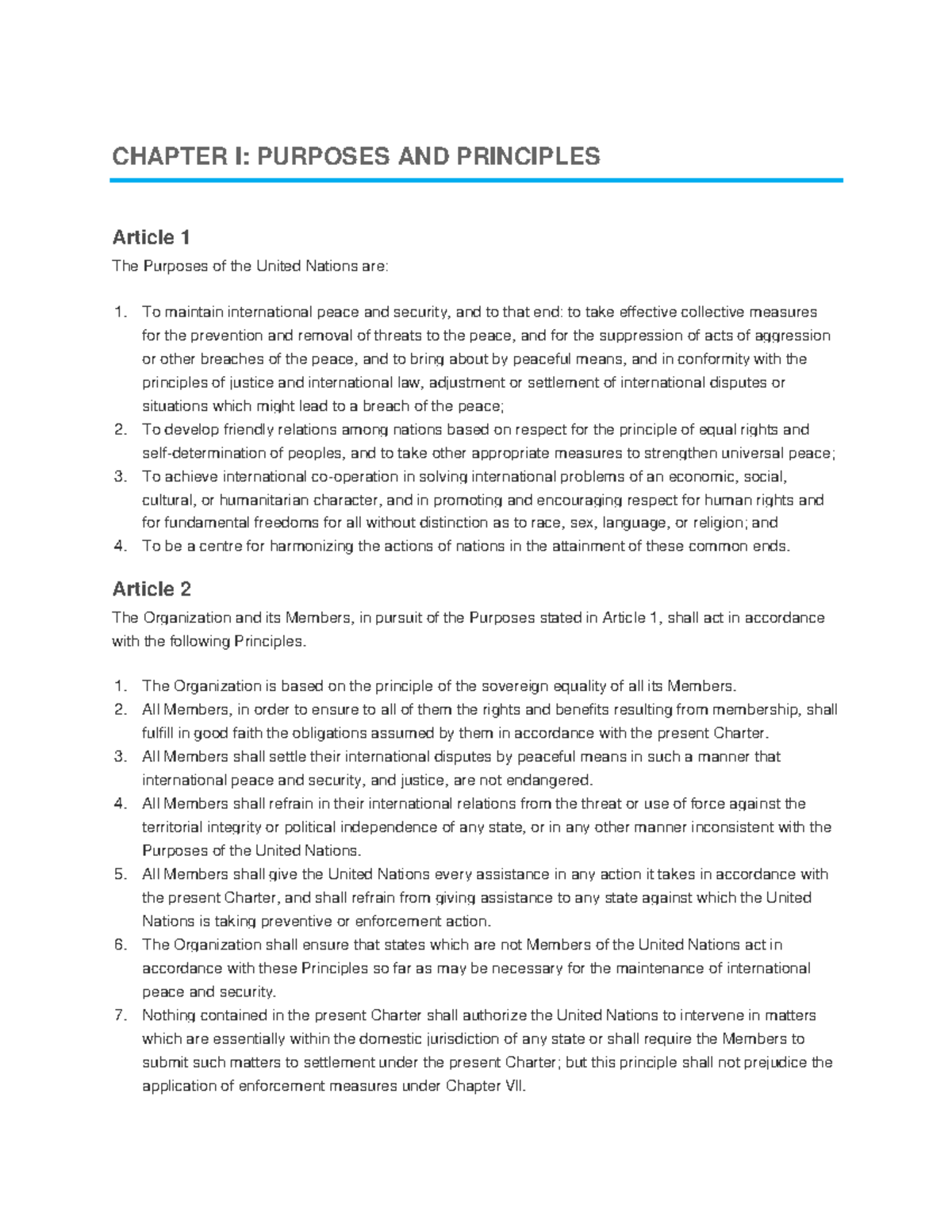 Chapter I - Lecture notes 1-3 - CHAPTER I: PURPOSES AND PRINCIPLES ...