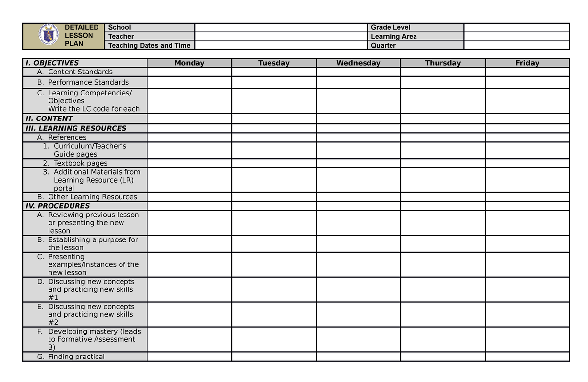 DLL-TLE template - DETAILED LESSON PLAN School Grade Level Teacher ...