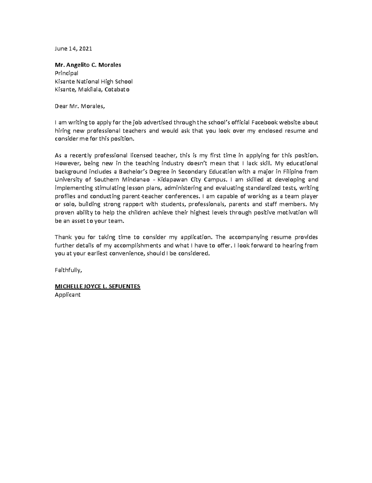 GE5 BSE1B Sefuentes Michelle Joyce A8 Cover Letter - June 14, 2021 Mr ...