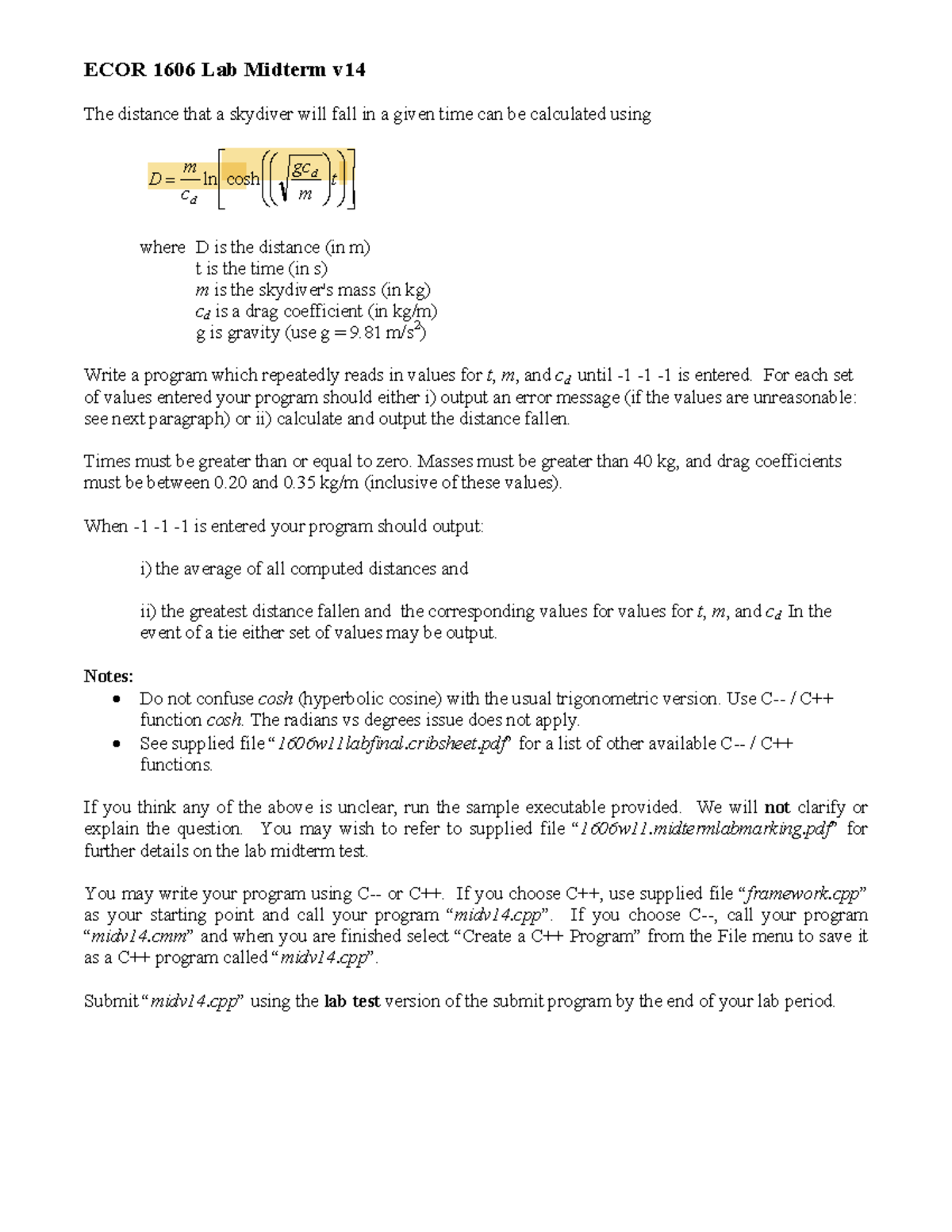 Exam 2011, questions and answers - ECOR 1606 Lab Midterm v14 The ...