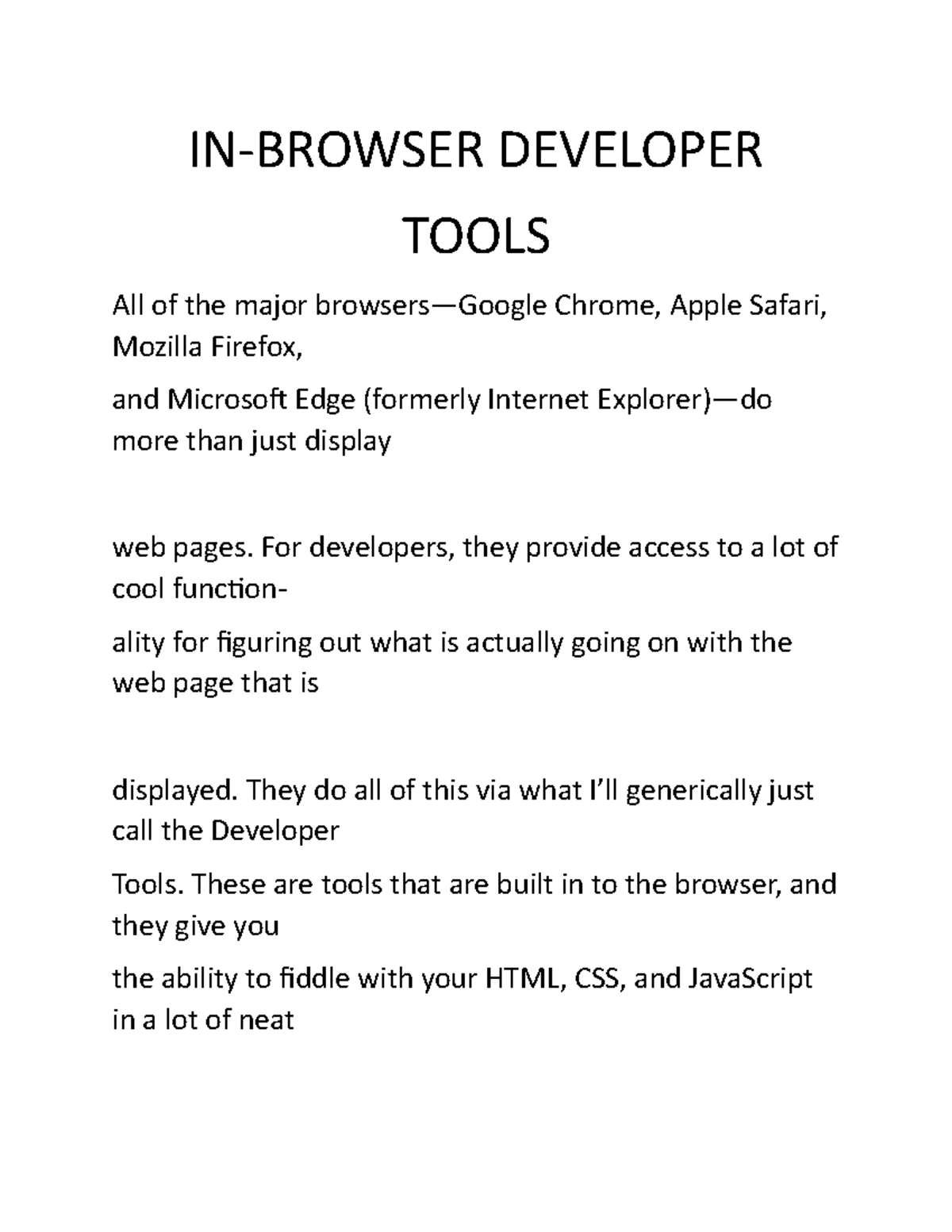 IN Browser Developer INBROWSER DEVELOPER TOOLS All of the major