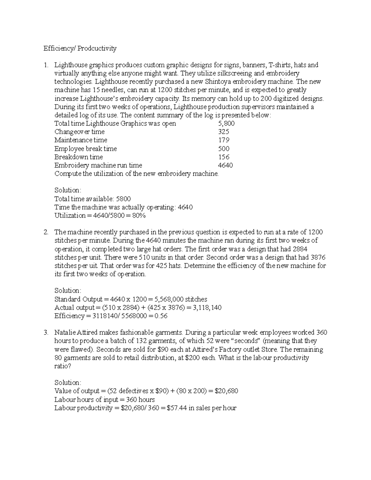 Practice Questions - Efficiency/ Prodcuctivity Lighthouse graphics ...