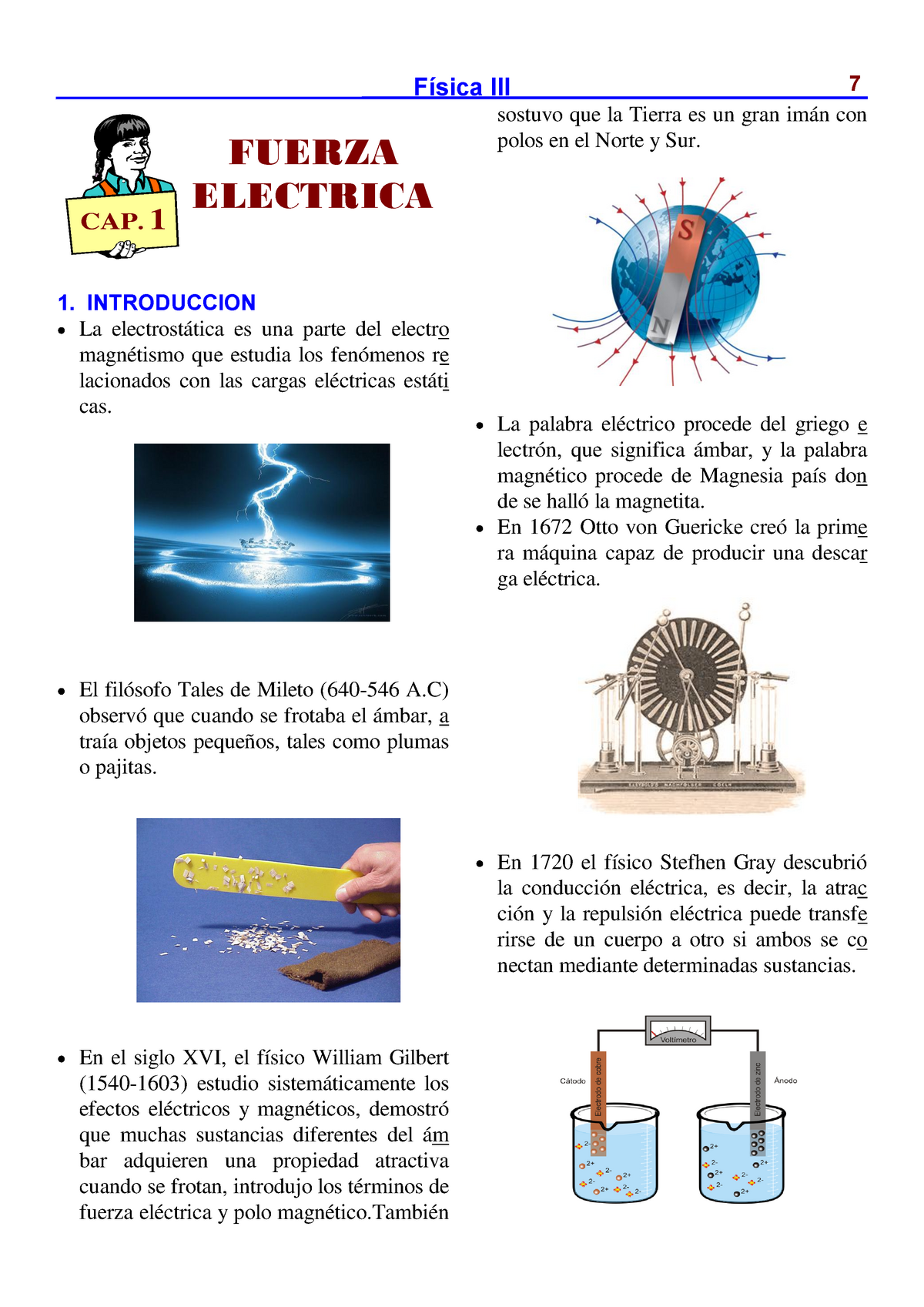 Capitulo 1 Fisica Fuerza Electrica - Física III 7 1. INTRODUCCION La ...