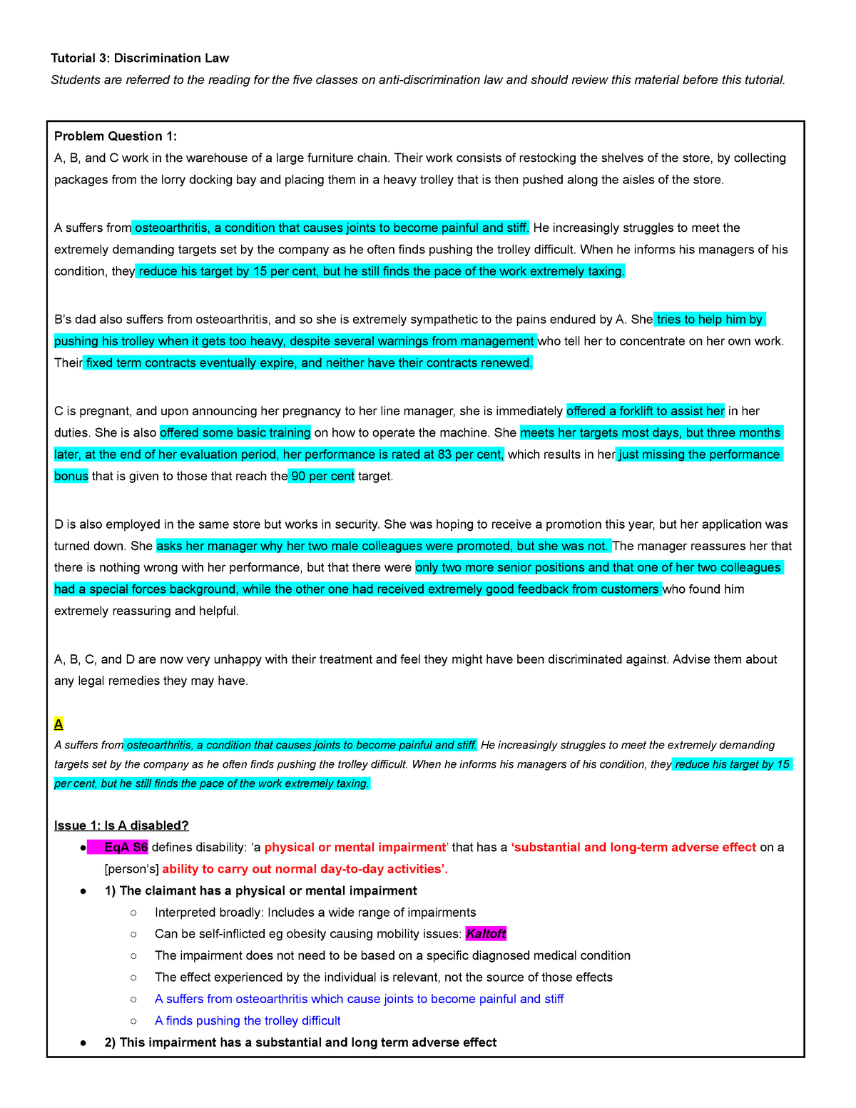 Tutorial 3 Employment Law Discrimination Law - Tutorial 3 ...