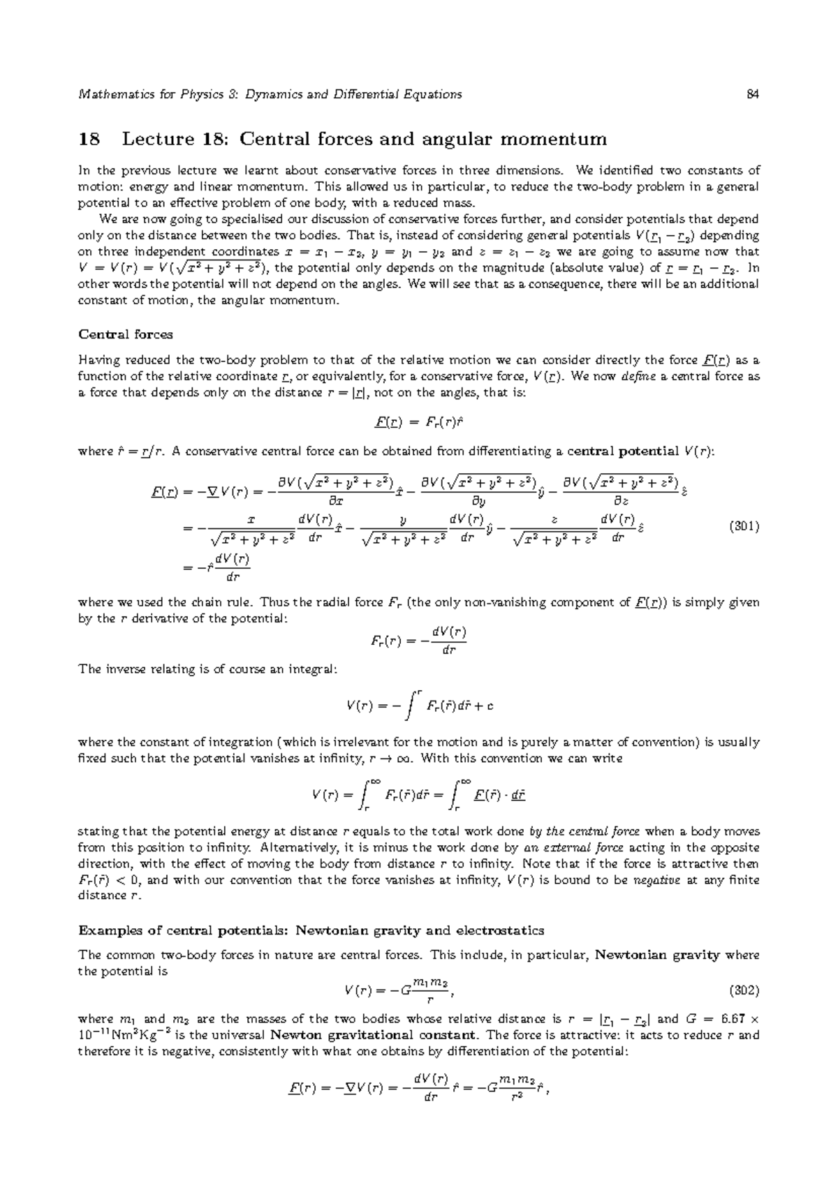 Notes lecture 18 - Mathematics for Physics 3: Dynamics and Equations 18 ...