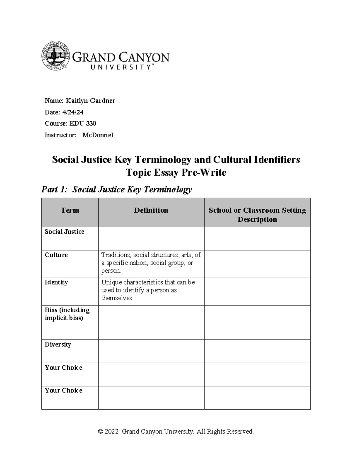 EDU 330 T1 Social Justice Terminologyand Cultural Identifiers Topic ...