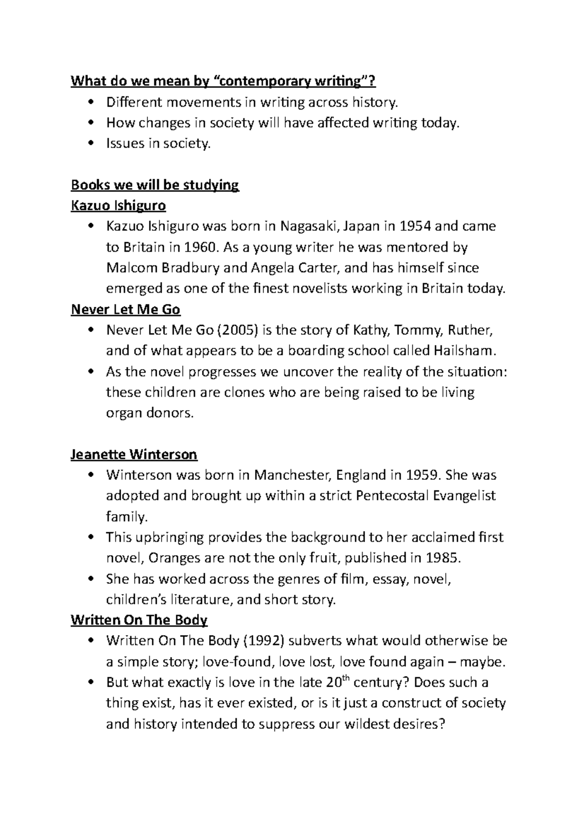 Introduction to Contemporary Writing - What do we mean by “contemporary ...