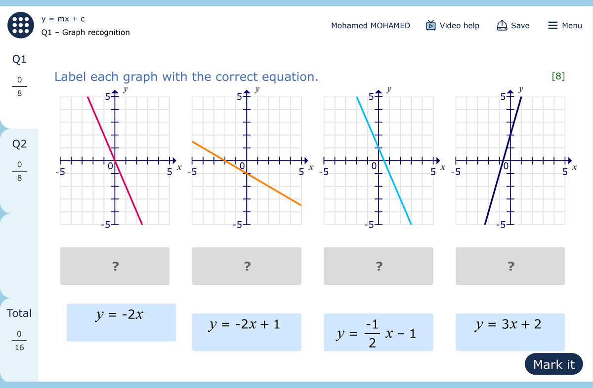 My Maths Homework - Y mx c 3 - BLAK21 - ; Label each graph with the ...