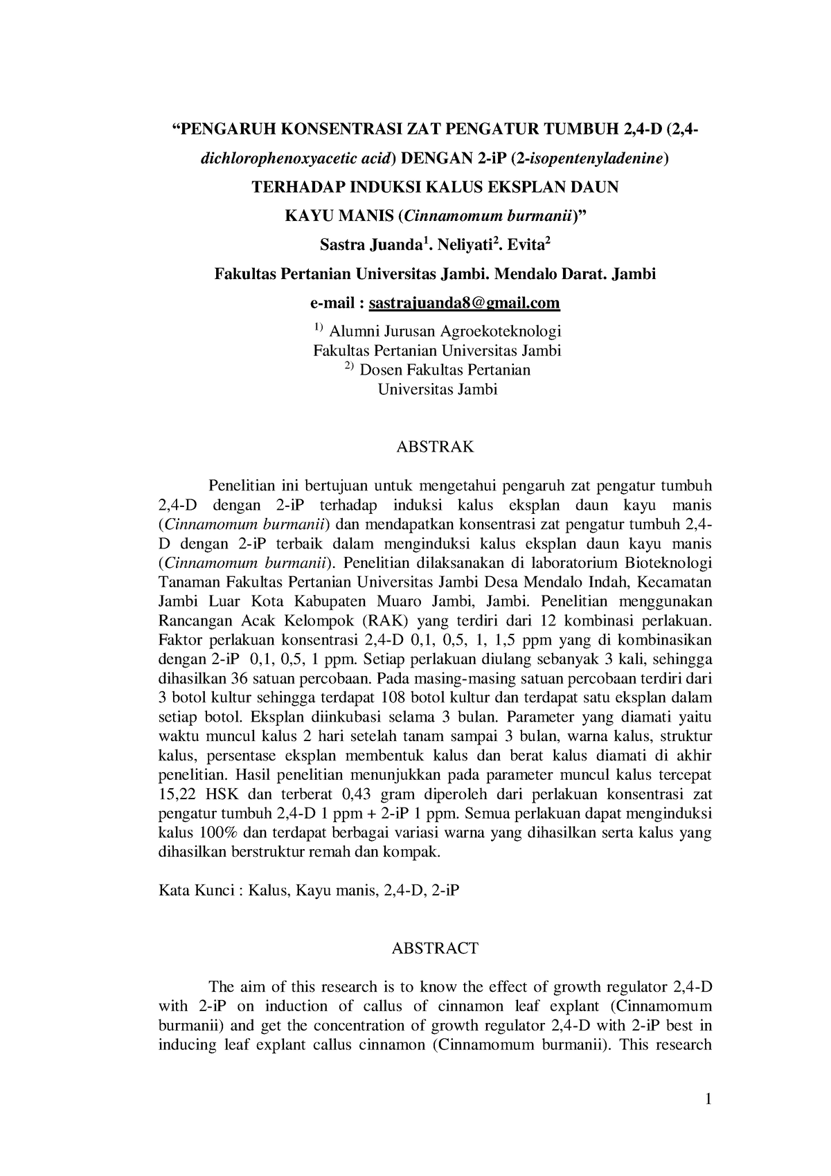 Pengaruh Konsentrasi Zat Pengatur Tumbuh 24 D 24 Dichlorophenoxyacetic Acid Dengan 2 I P 2227