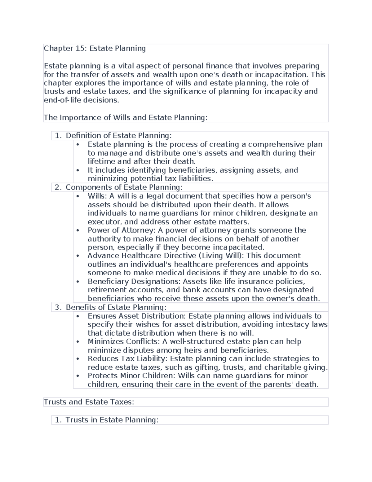 Summary - Chapter 15 - Personal Finance - Chapter 15: Estate Planning ...