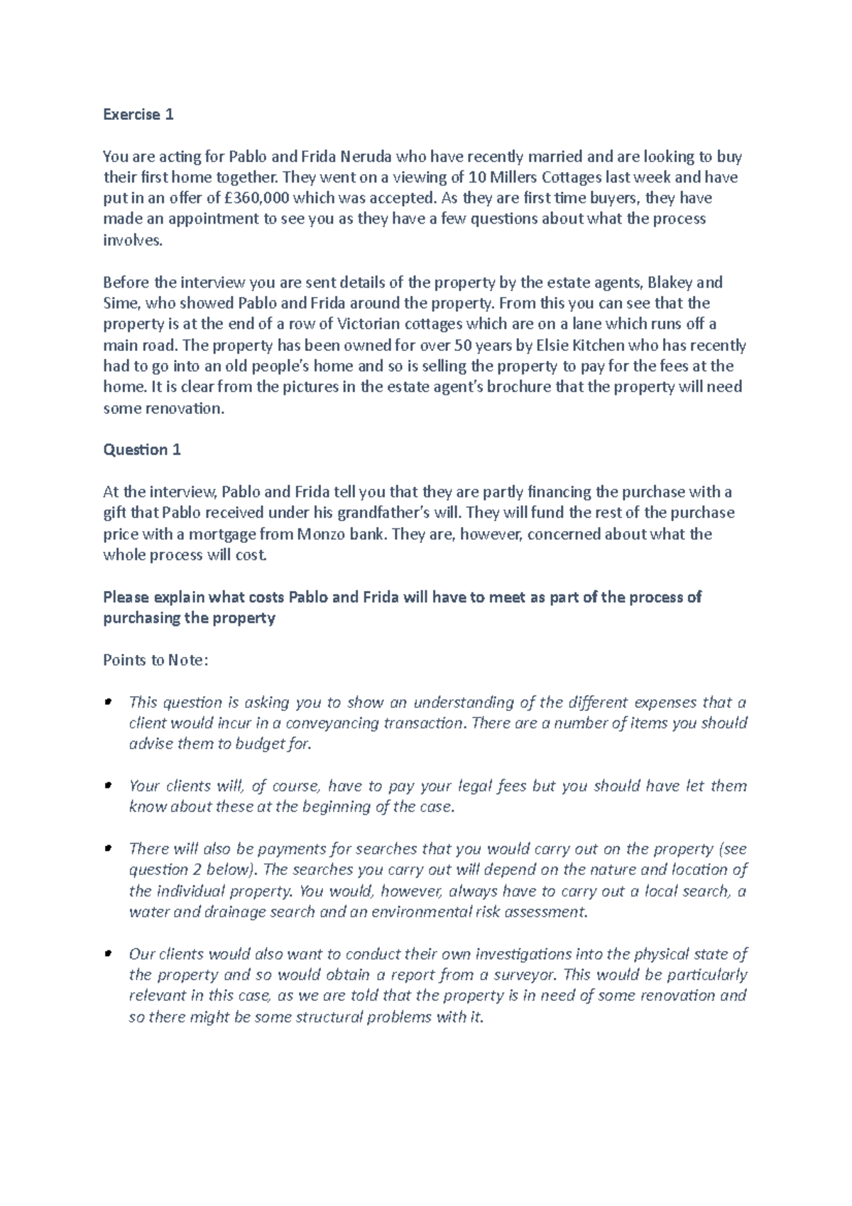 Questions and answers- property law - Exercise 1 You are acting for ...