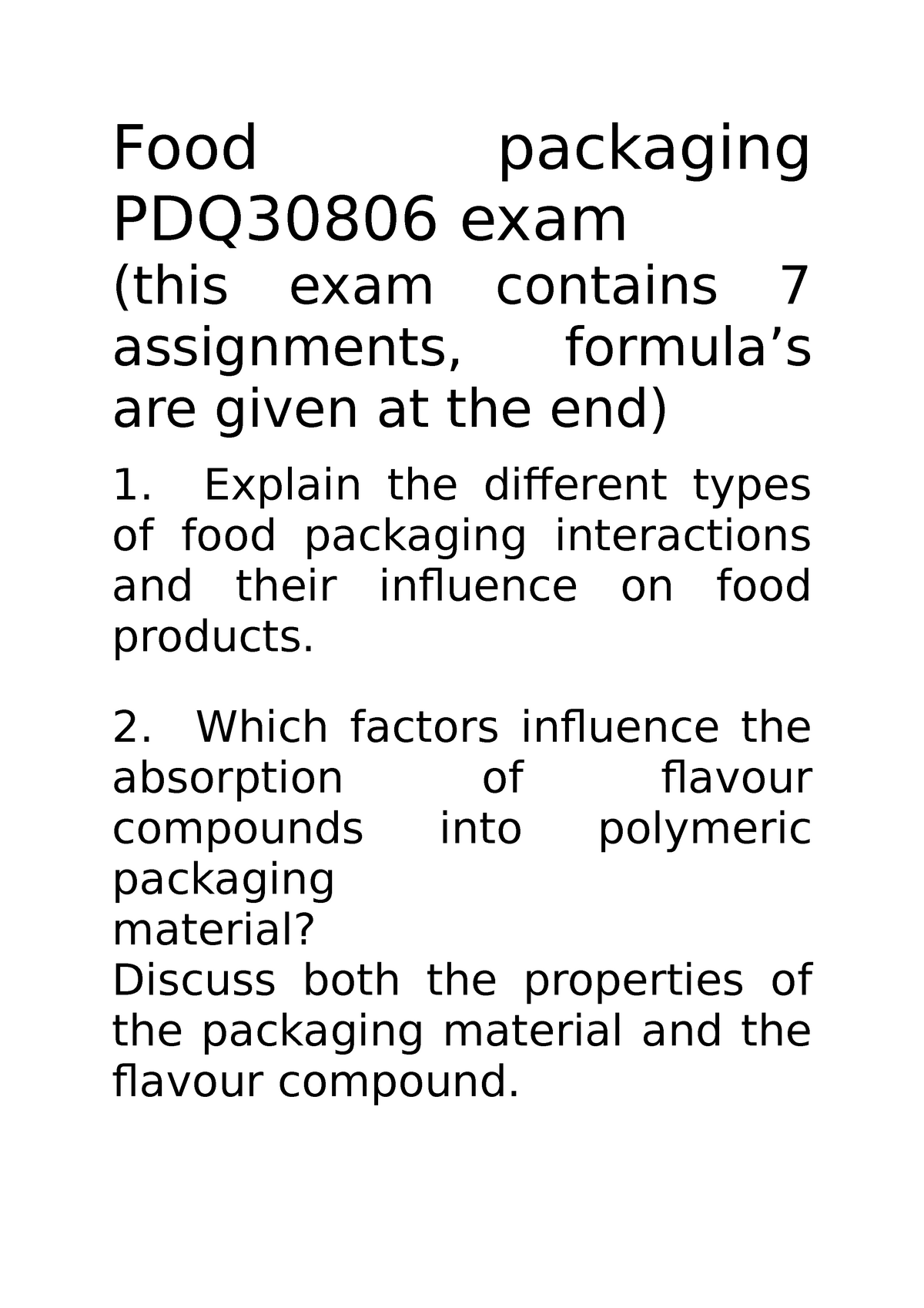 Exam practice exam Food packaging PDQ30806 exam (this exam contains