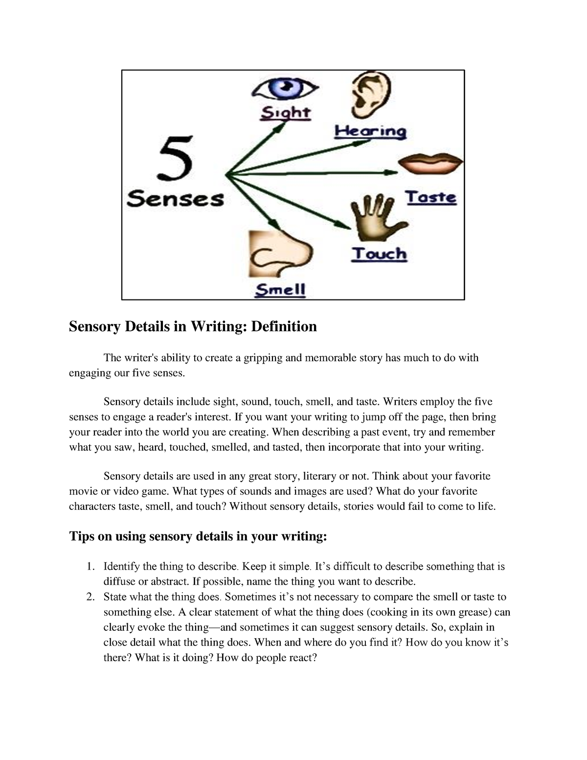 WEEK 002 Module Sensory Details In Writing Sensory Details In Writing 