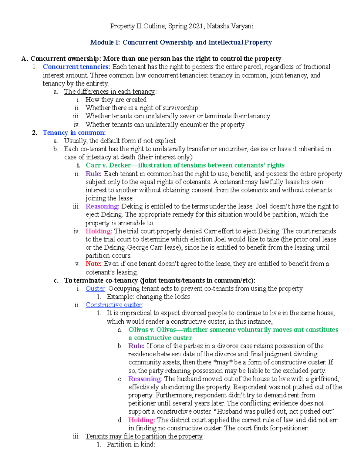 Property II Outline - Concurrent ownership: More than one person has ...