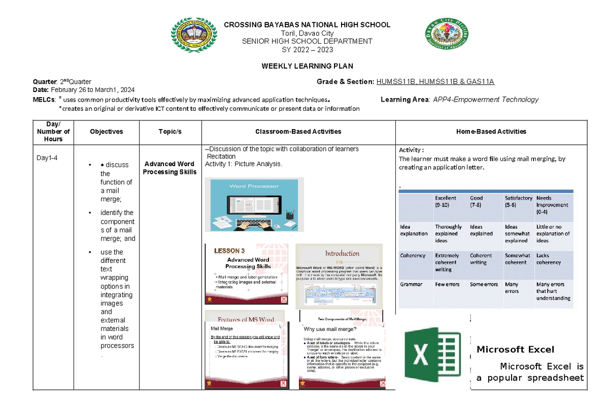 WLP-E TECH -WEEK 4 - N/A - CROSSING BAYABAS NATIONAL HIGH SCHOOL Toril ...