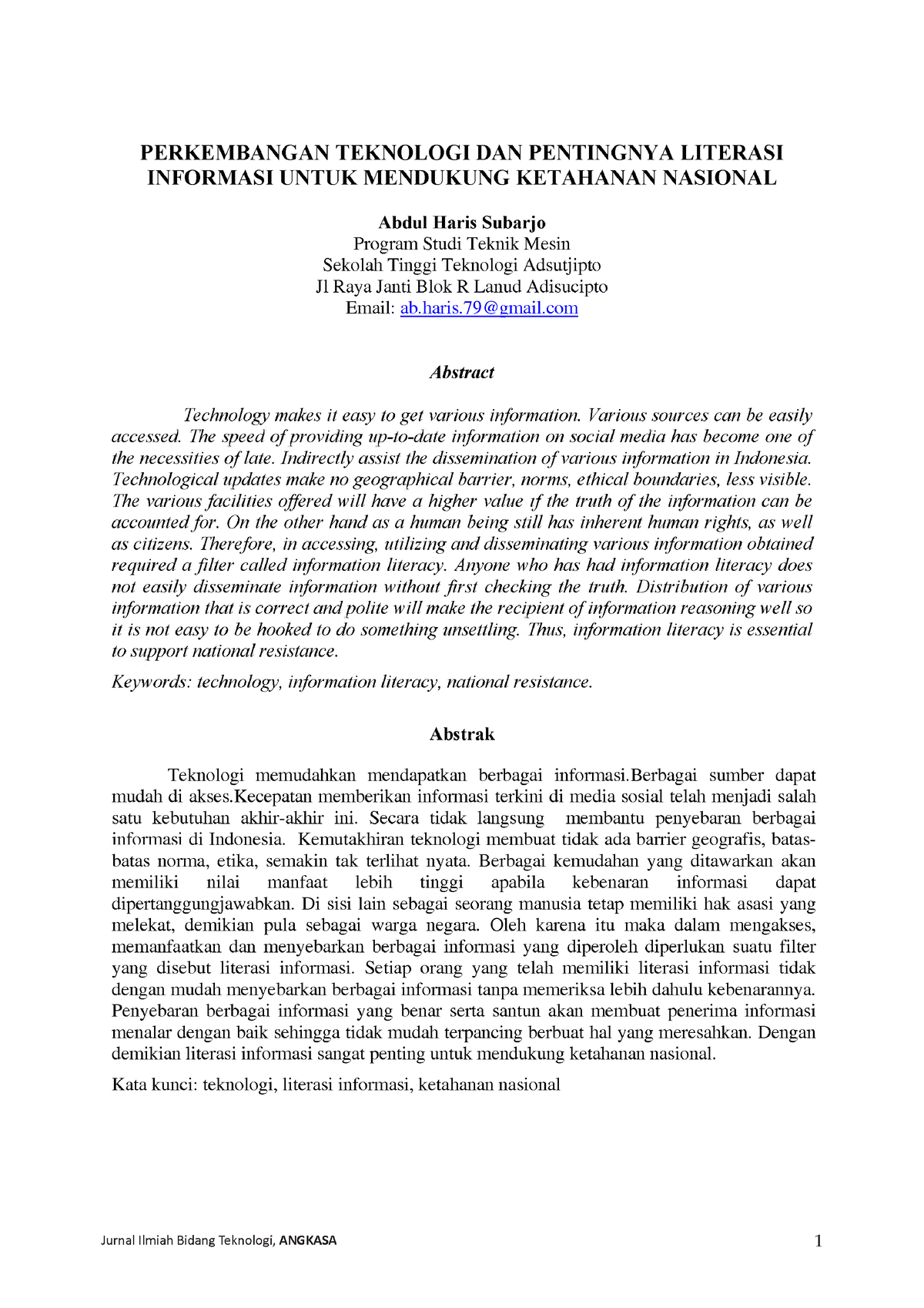 Jurnal Teknologi - Literasi - PERKEMBANGAN TEKNOLOGI DAN PENTINGNYA ...