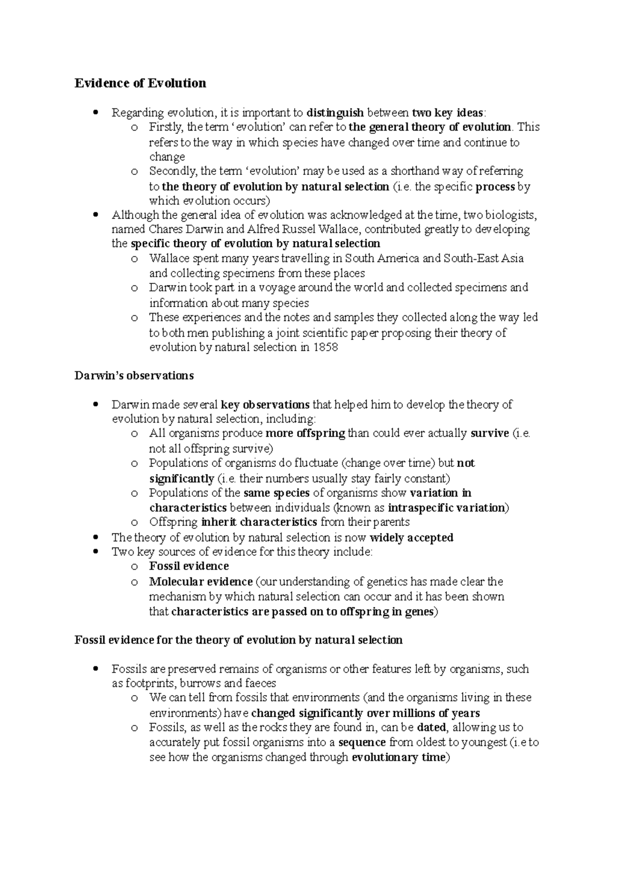 Evidence of Evolution - lecture notes - Evidence of Evolution Regarding ...