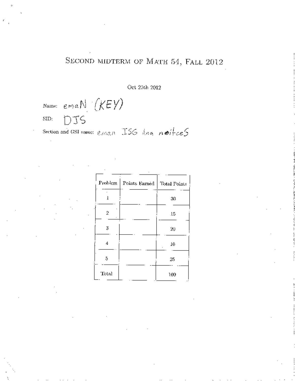 Midterm 2 Fall 2012 solutions - MATH 54 - Studocu