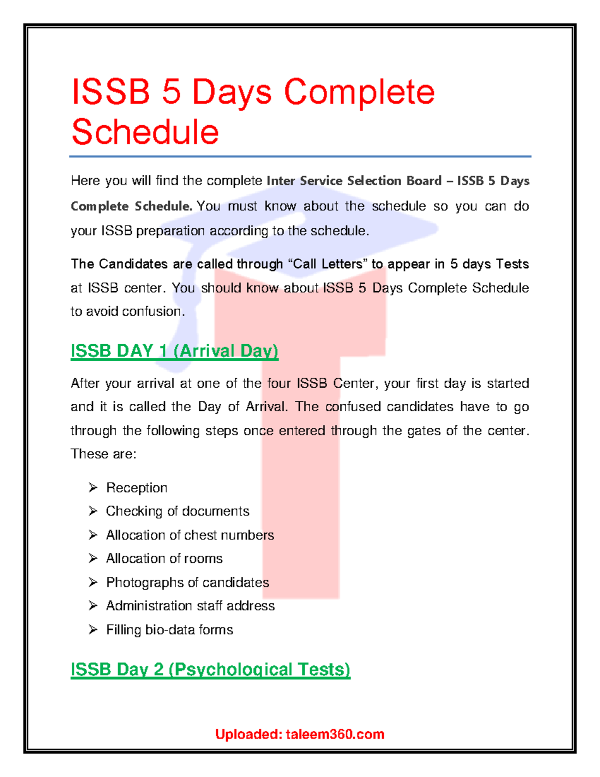 ISSB 5 Days Complete Schedule - You must know about the schedule so you ...