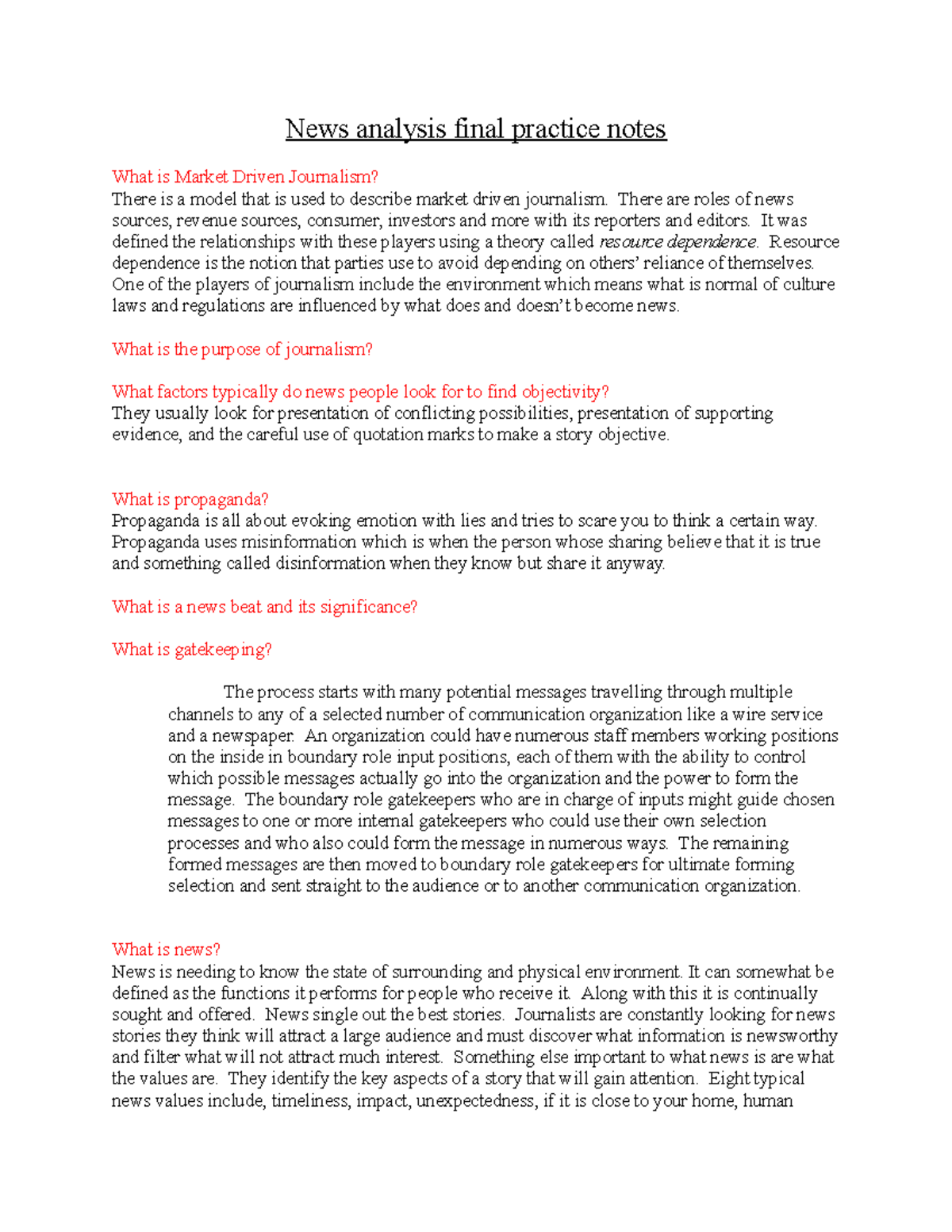 News analysis final practice notes - There are roles of news sources ...