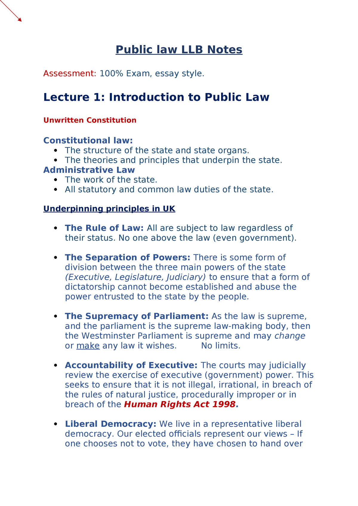 Public Law LLB Notes (Autosaved) - StuDocu