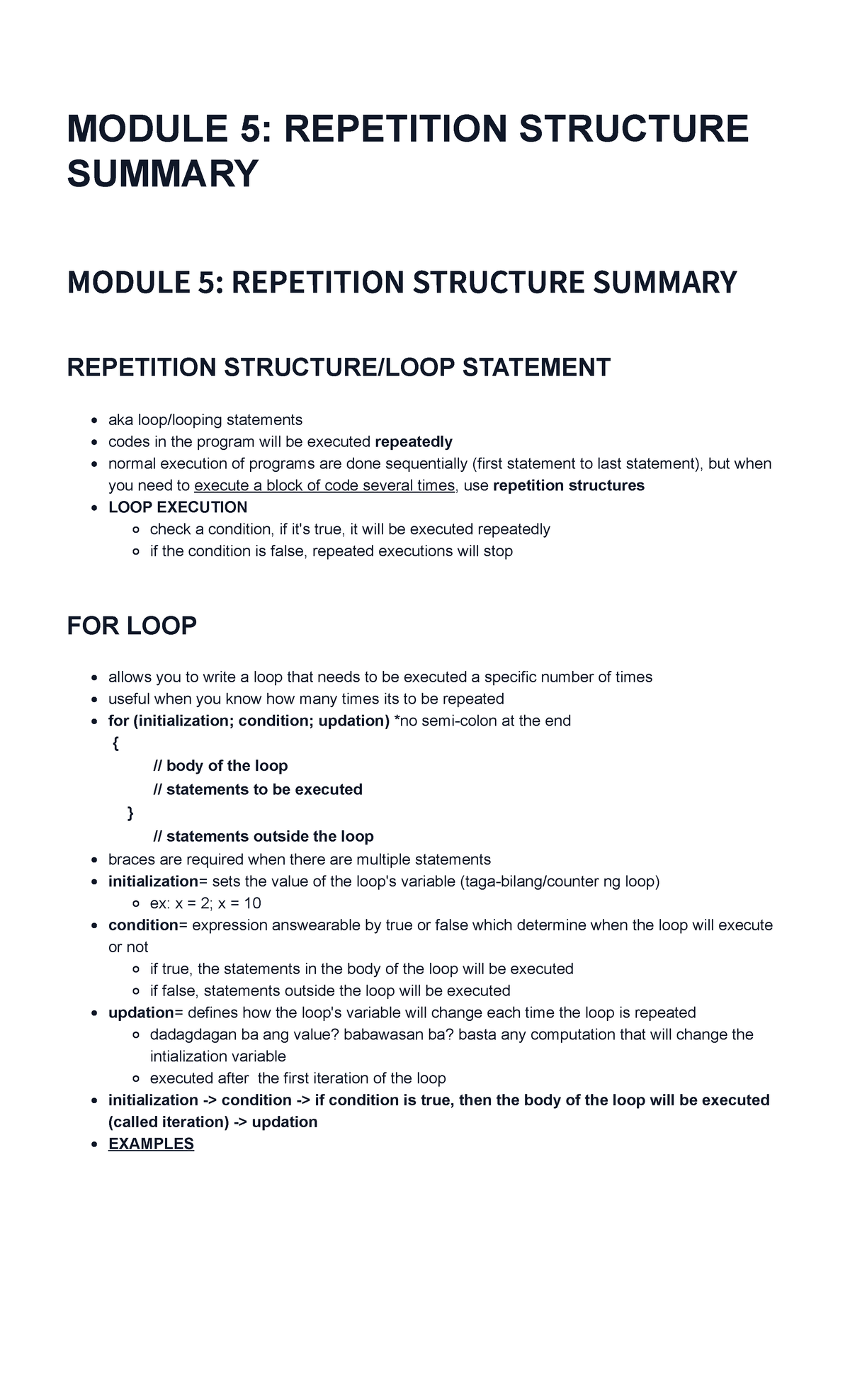 Module 5 Repetition Structure Summary - MODULE 5: REPETITION STRUCTURE ...