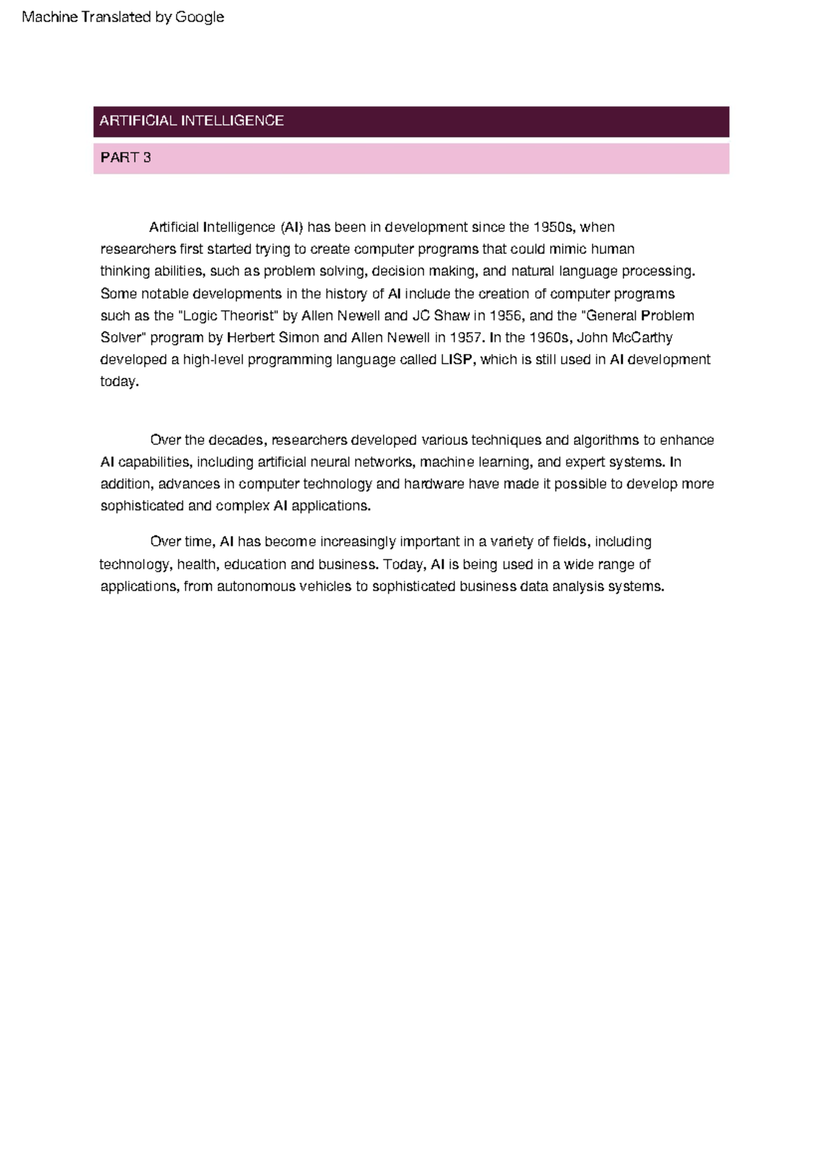 Machine Learning Part 3 History AI - PART 3 Over the decades ...