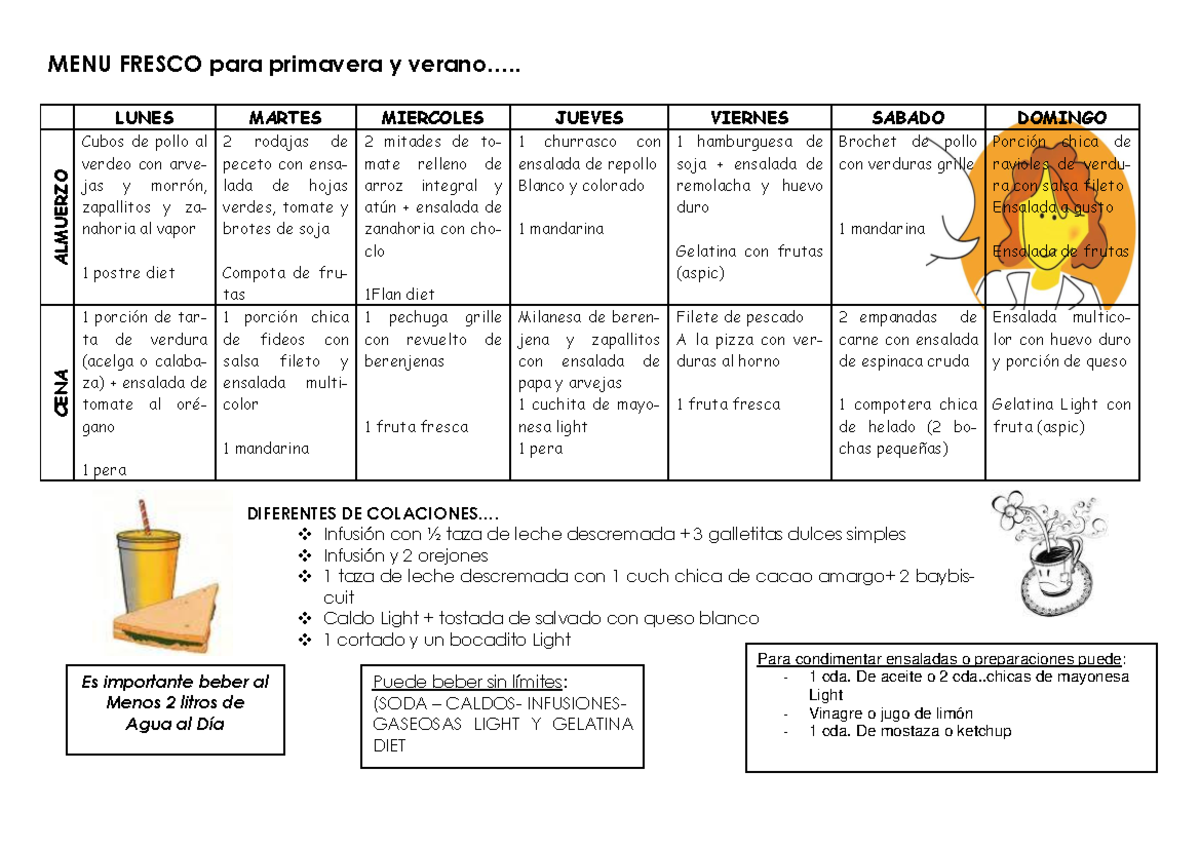 MENU Primavera - MENU FRESCO para primavera y verano..... LUNES MARTES ...