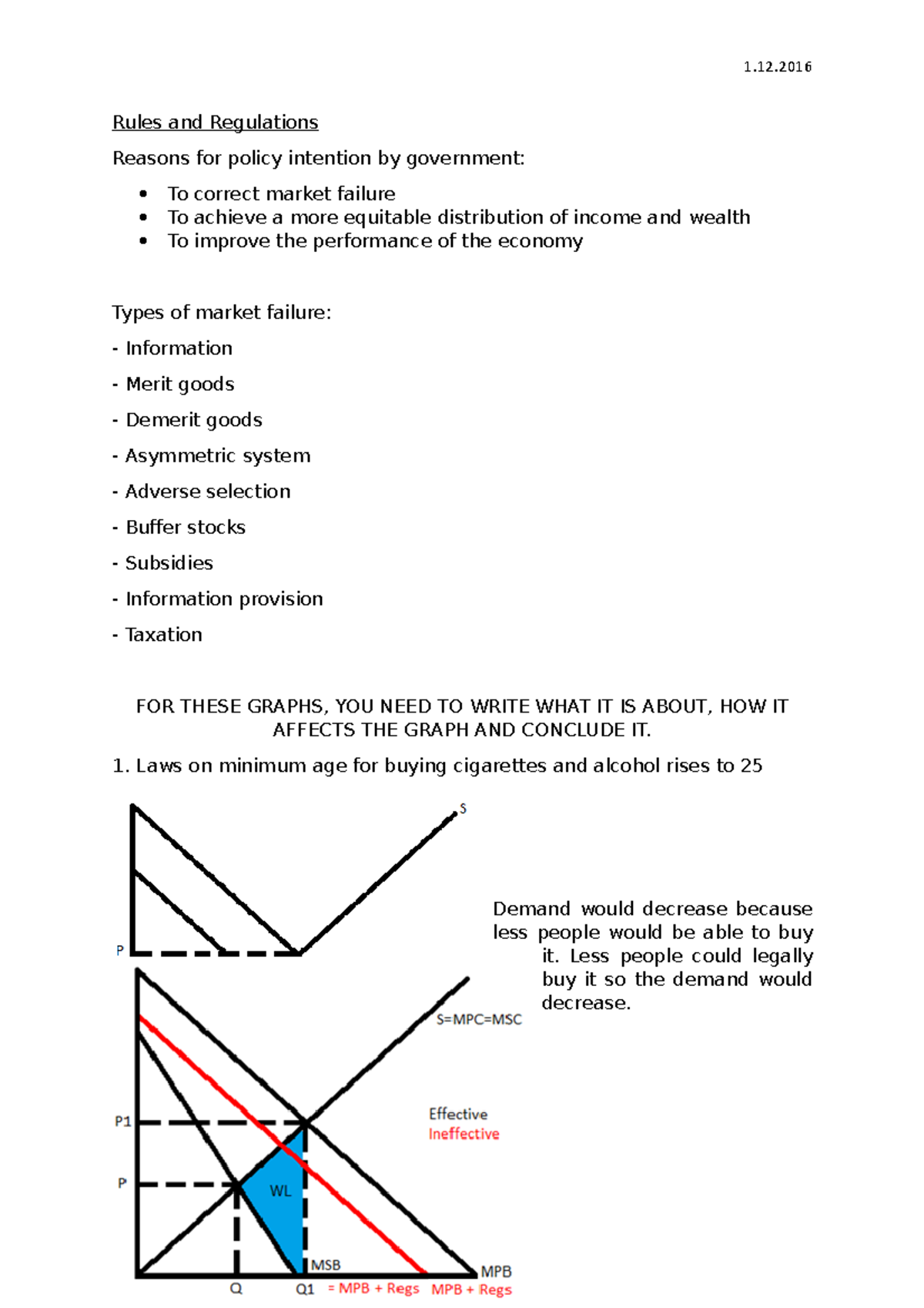 E 1 Microeconomics lesson work for OCR Rules and Regulations Reasons for policy intention by