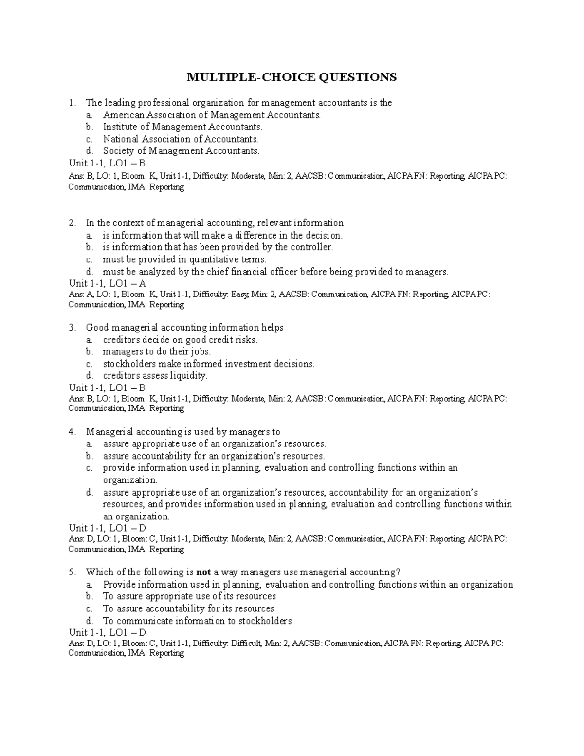 Acctg 1b Quizz Chapter 1 2 - MULTIPLE-CHOICE QUESTIONS The leading ...