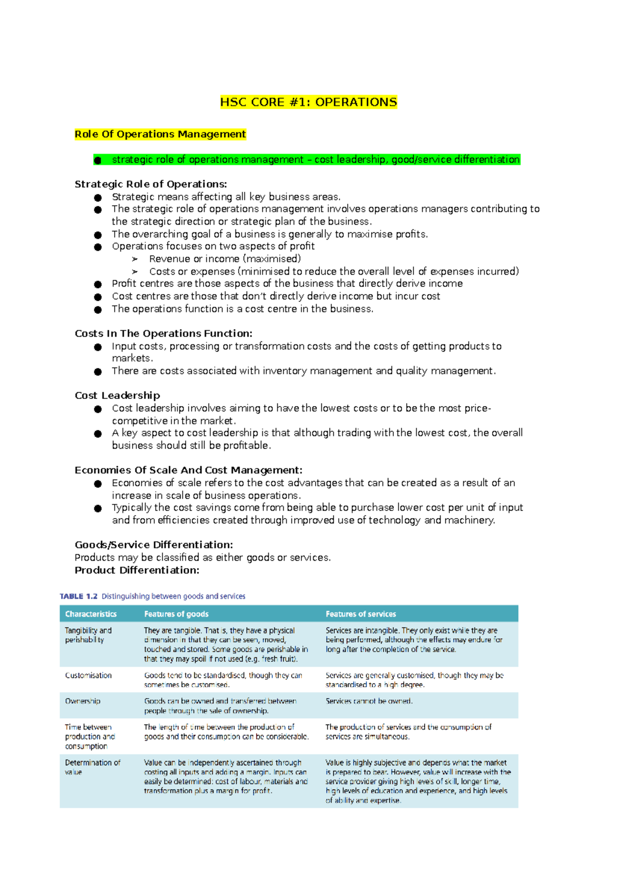 HSC CORE 1 - Operations - HSC CORE #1: OPERATIONS Role Of Operations ...