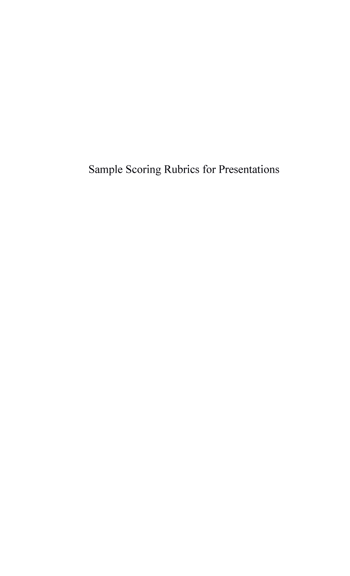 Rubric Presentation - Sample Scoring Rubrics for Presentations Category ...