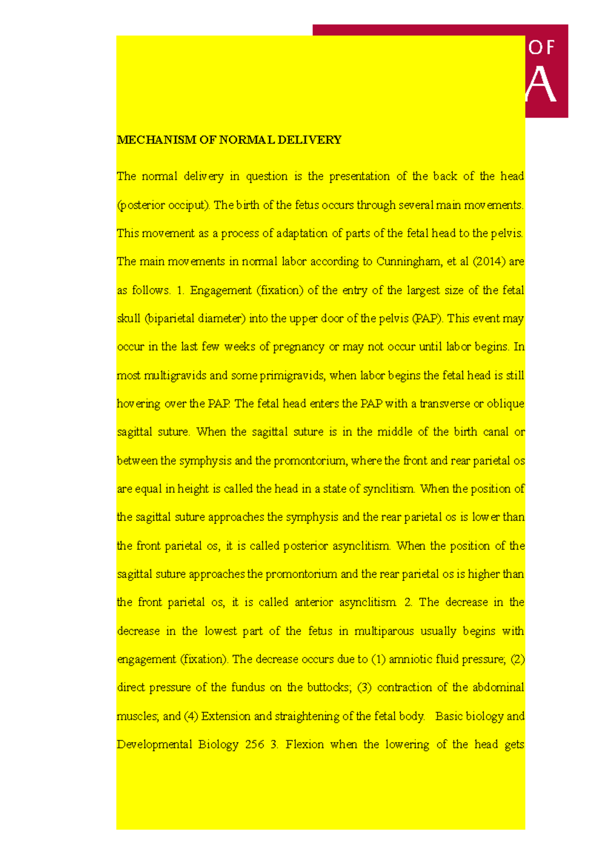 Study Documents Biology - Mechanism OF Normal Delivery - MECHANISM OF ...