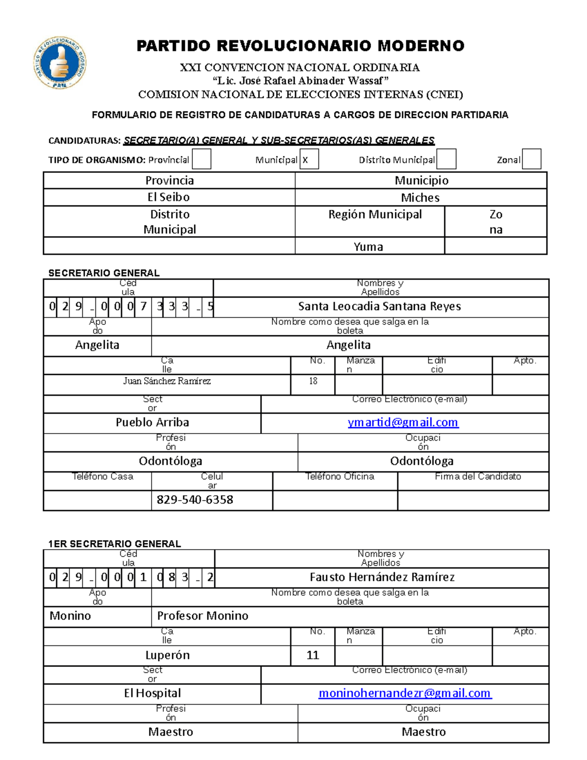 Formulario inscripcion nivel territorial Secretario Gral y ...