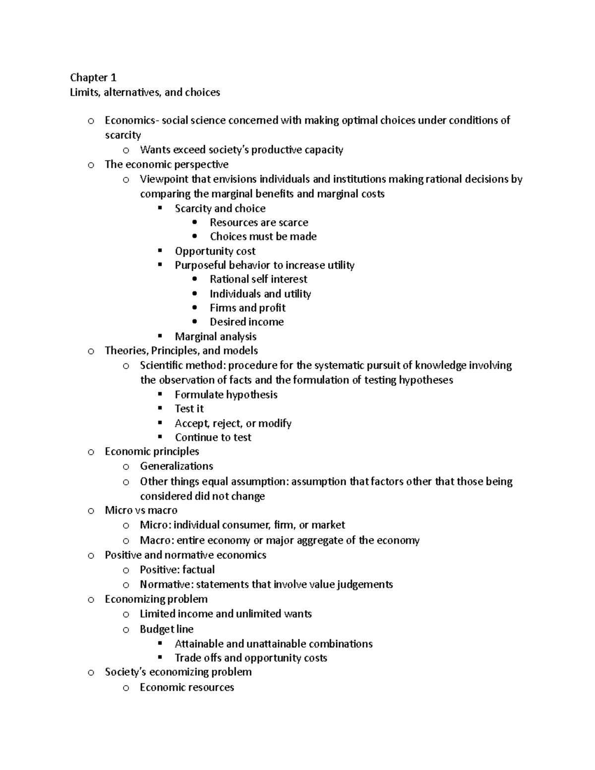 Chapter 1 - Chapter 1 Limits, alternatives, and choices o Economics ...