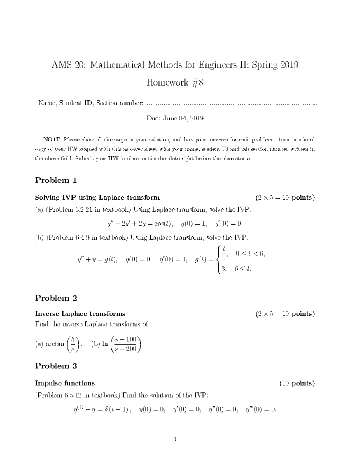 S19 AMS20 HW8 - Homework 8 - AMS 20: Mathematical Methods For Engineers ...