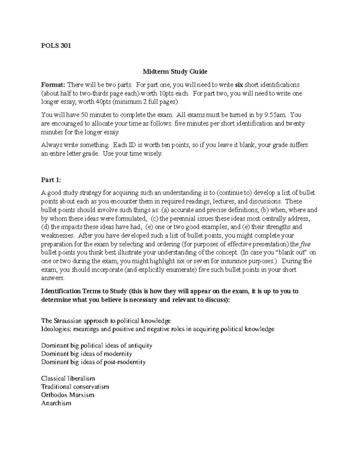 Midterm Study Guide - Taught by Dr. Carter and Andrew Bilbo - POLS 301 ...