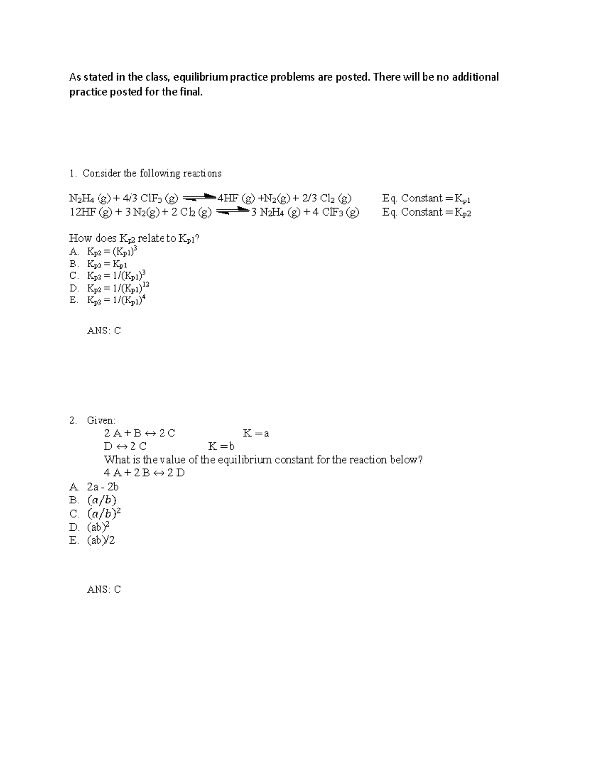 Equilibrium-practice - As Stated In The Class, Equilibrium Practice ...