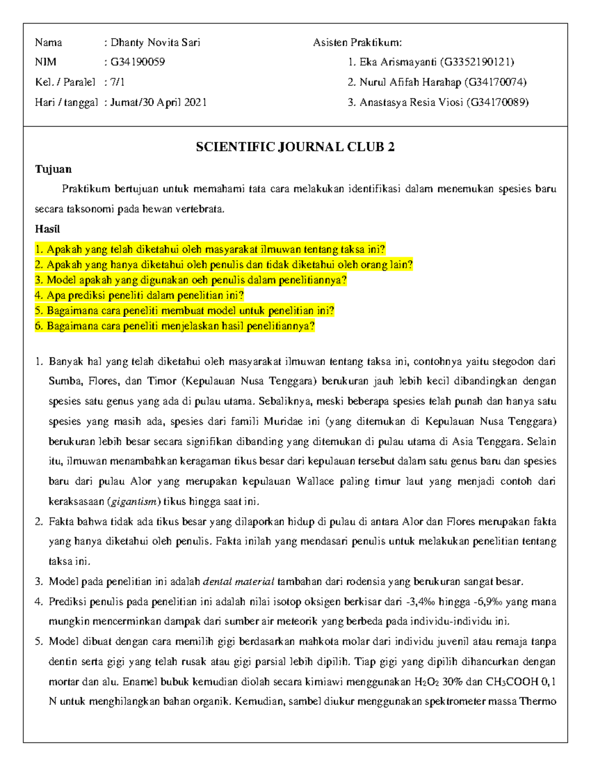 Scientific Journal Club 2 Nama Dhanty Novita Sari Asisten Praktikum
