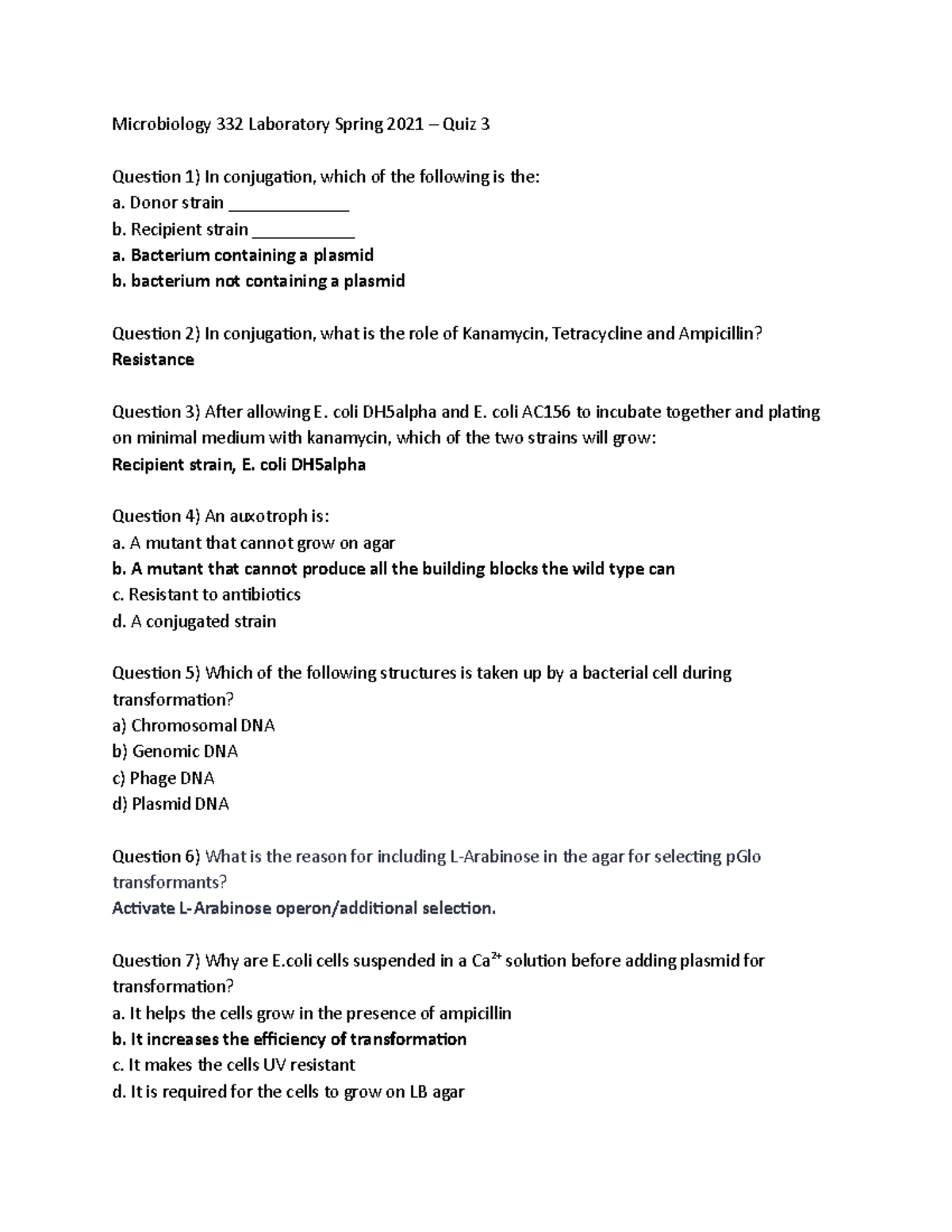 Micro 332 Lab Spring 2021 Quiz 3 Microbiology 332 Laboratory Spring
