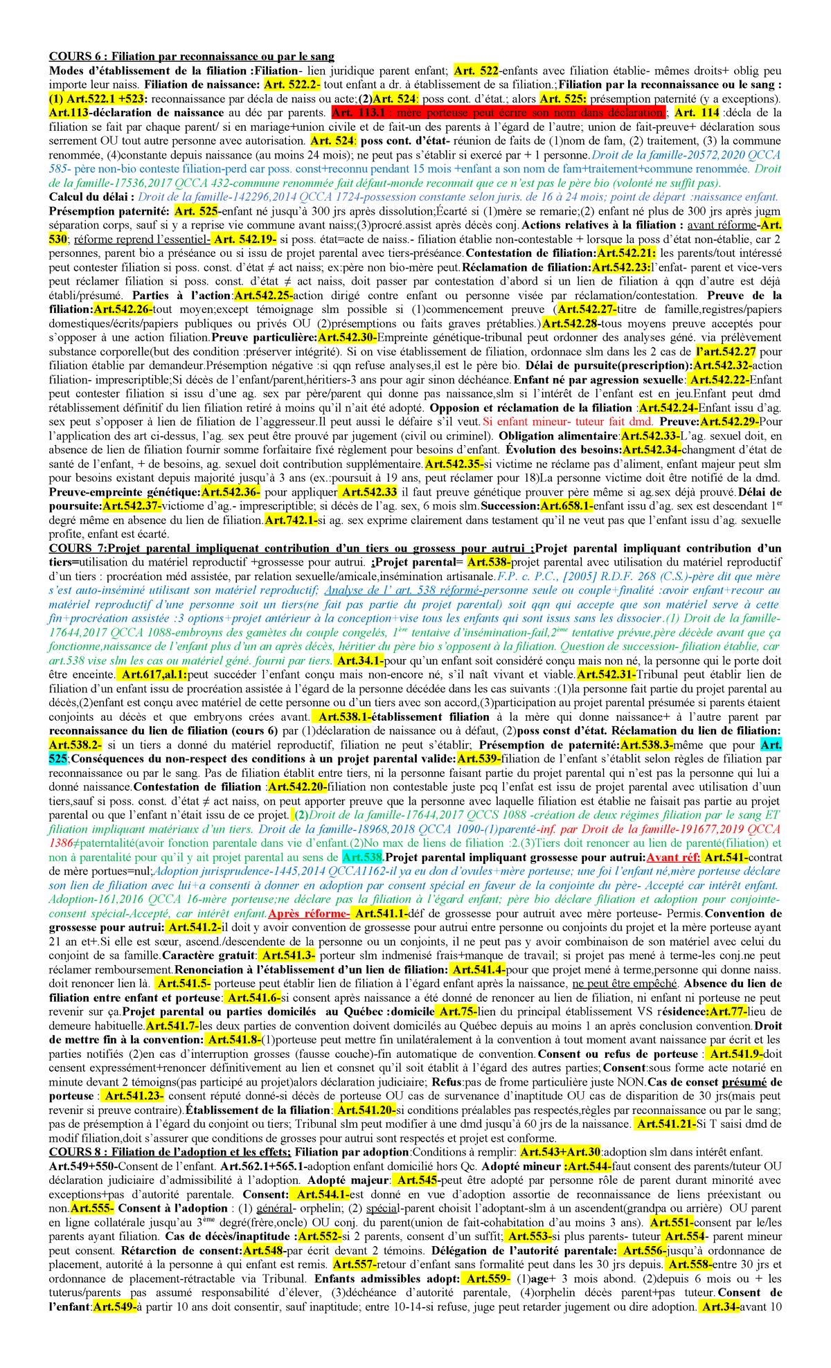 Feuille notes exam final - COURS 6 : Filiation par reconnaissance ou ...